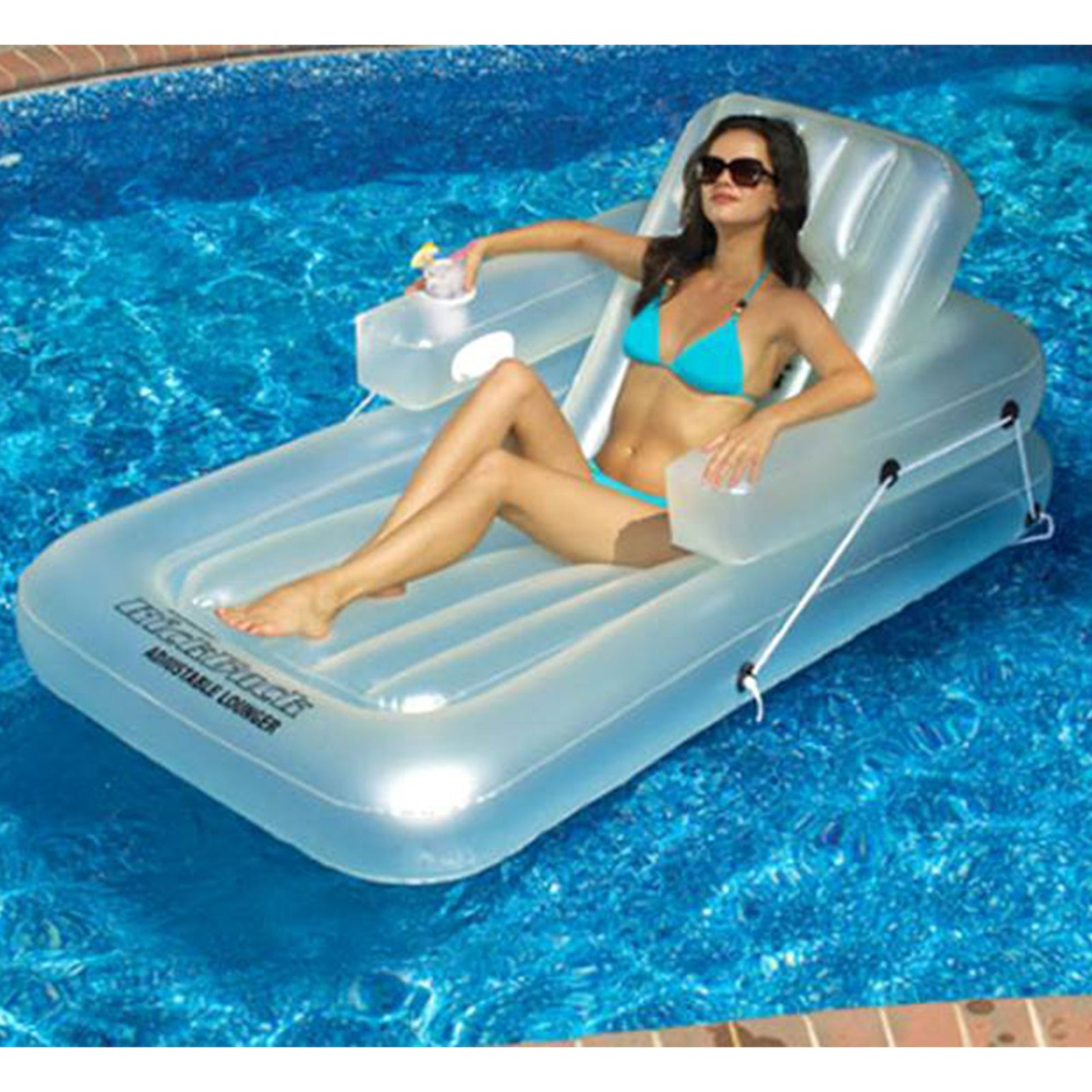 Swimline Kickback Swimming Pool Inflatable Lounger Adjustable Chair Float, White - VMInnovations