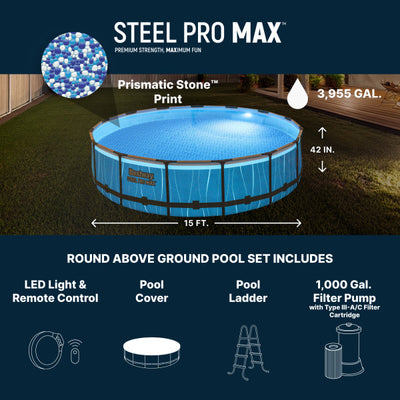 Bestway Steel Pro MAX 15'x42" Metal Frame Above Ground Pool Set (Open Box) - VMInnovations