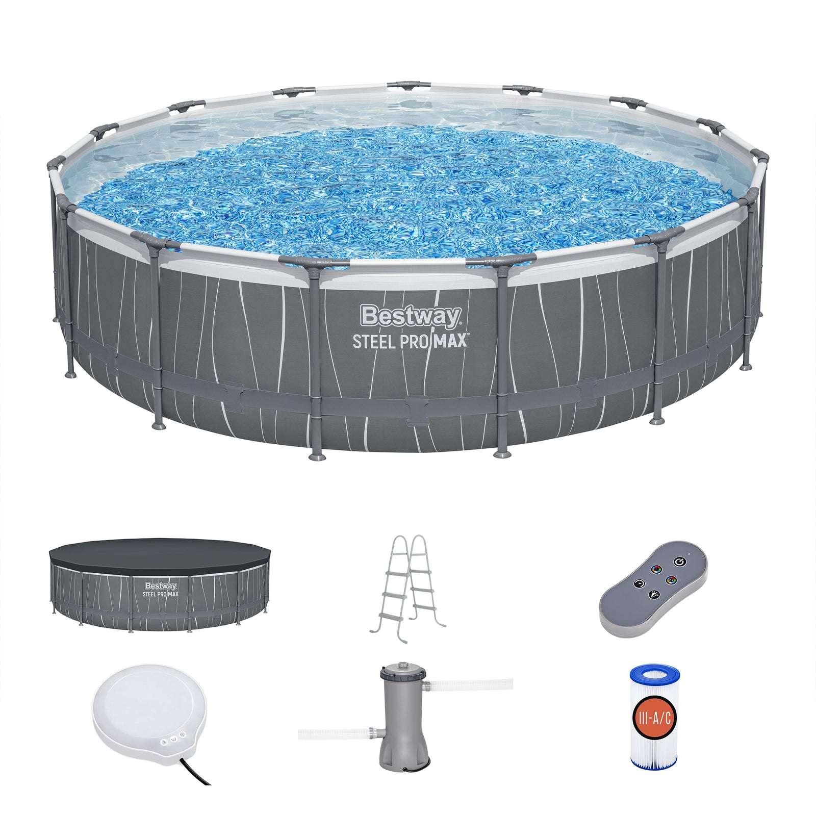 Bestway Steel Pro MAX 15'x48" Metal Frame Above Ground Pool Set & LED Light - VMInnovations