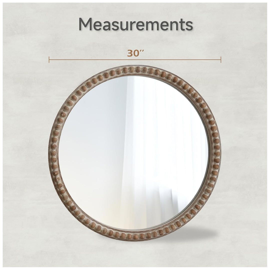 COZAYH Distressed Wood Frame Round Accent Mirror Farmhouse Wall Decor, 30 Inch