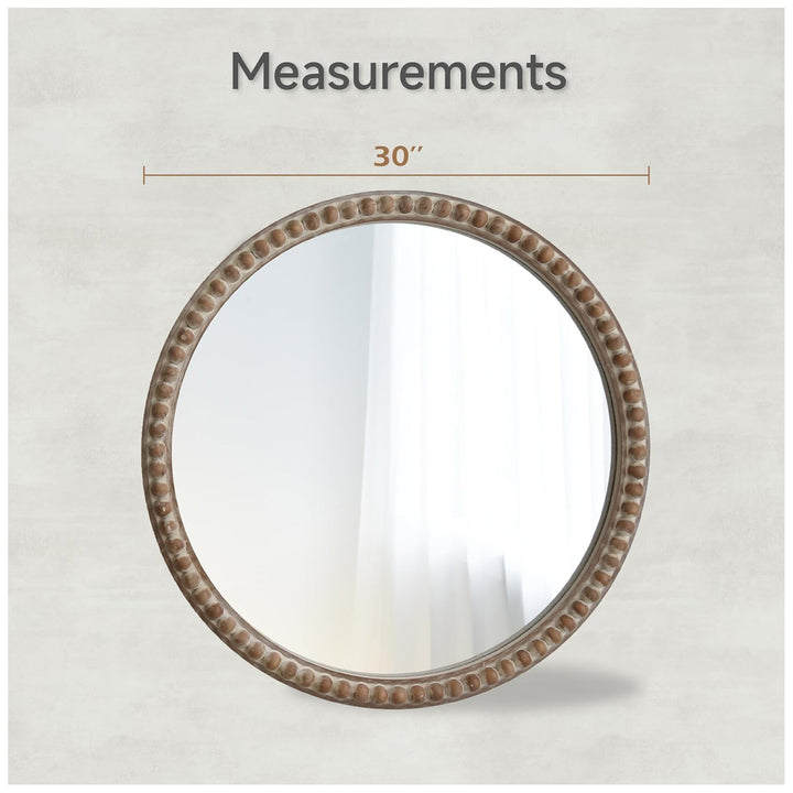 COZAYH Distressed Wood Frame Round Accent Mirror Farmhouse Wall Decor, 30 Inch