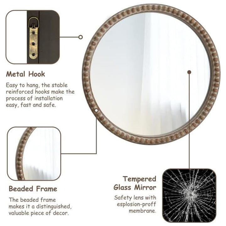 COZAYH Distressed Wood Frame Round Accent Mirror Farmhouse Wall Decor, 30 Inch