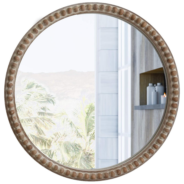 COZAYH Distressed Wood Frame Round Accent Mirror Farmhouse Wall Decor, 30 Inch