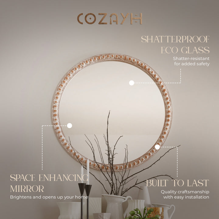 COZAYH Distressed Wood Frame Accent Mirror Farmhouse Wall Decor, 30" (Open Box)