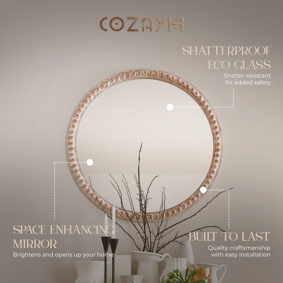 COZAYH Distressed Wood Frame Accent Mirror Farmhouse Wall Decor, 30" (Open Box) - VMInnovations
