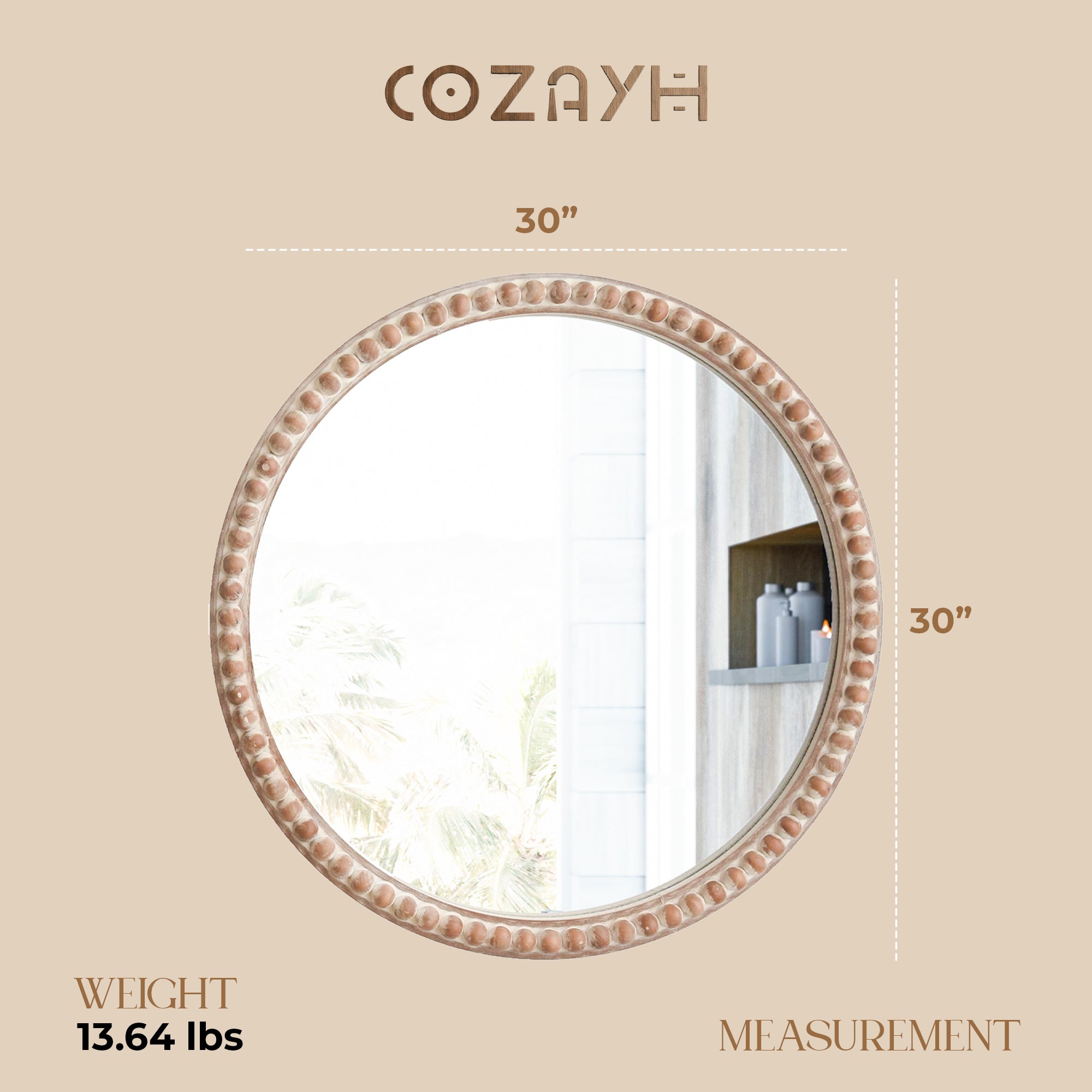 COZAYH Distressed Wood Frame Accent Mirror Farmhouse Wall Decor, 30" (Open Box)