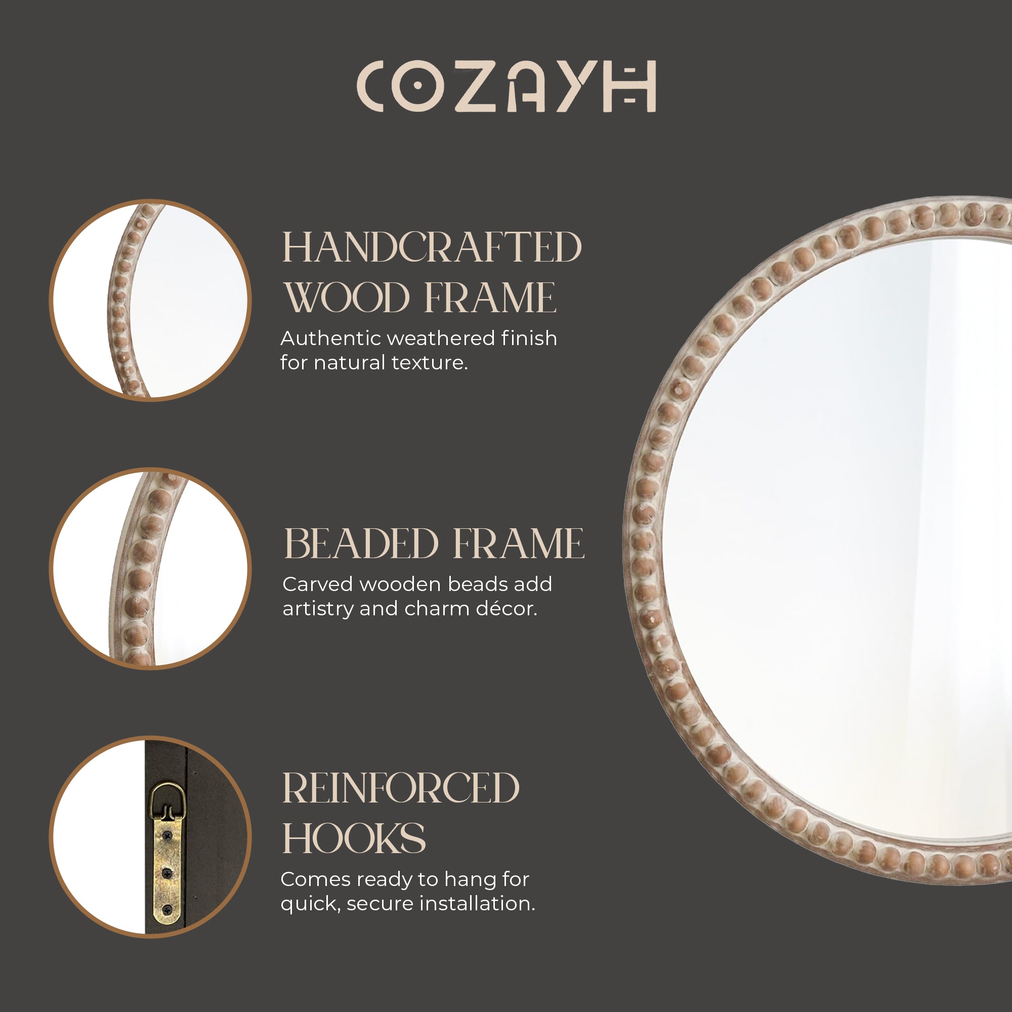 COZAYH Distressed Wood Frame Accent Mirror Farmhouse Wall Decor, 30" (Open Box) - VMInnovations
