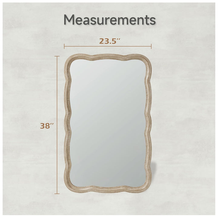 COZAYH Curved Wood Frame Accent Mirror, Modern Farmhouse Wall Decor, Natural