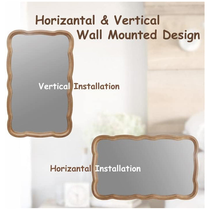 COZAYH Curved Wood Frame Accent Mirror, Modern Farmhouse Wall Decor, Natural