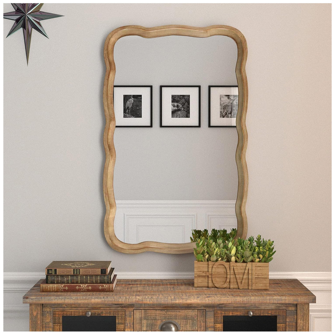 COZAYH Curved Wood Frame Accent Mirror, Modern Farmhouse Wall Decor (Open Box)