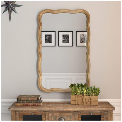 COZAYH Curved Wood Frame Accent Mirror, Modern Farmhouse Wall Decor (Open Box)