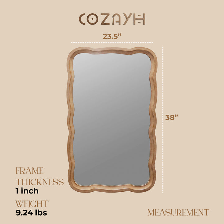 COZAYH Curved Wood Frame Accent Mirror, Modern Farmhouse Wall Decor (Open Box)