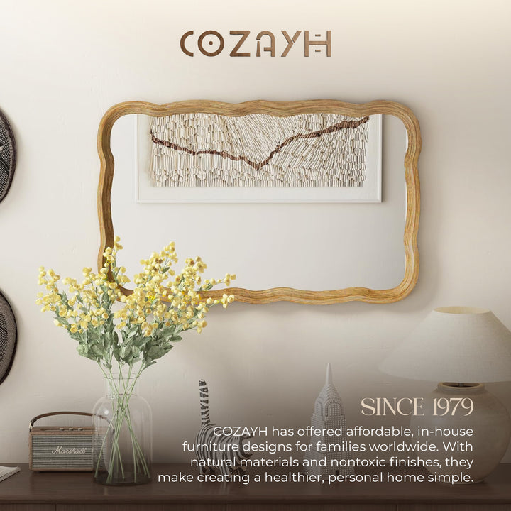COZAYH Curved Wood Frame Accent Mirror, Modern Farmhouse Wall Decor (Open Box)