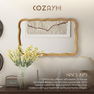 COZAYH Curved Wood Frame Accent Mirror, Modern Farmhouse Wall Decor (Open Box) - VMInnovations