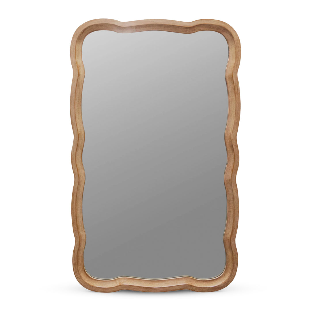 COZAYH Curved Wood Frame Accent Mirror, Modern Farmhouse Wall Decor, Natural