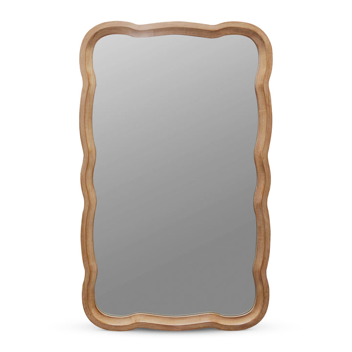 COZAYH Curved Wood Frame Accent Mirror, Modern Farmhouse Wall Decor, Natural