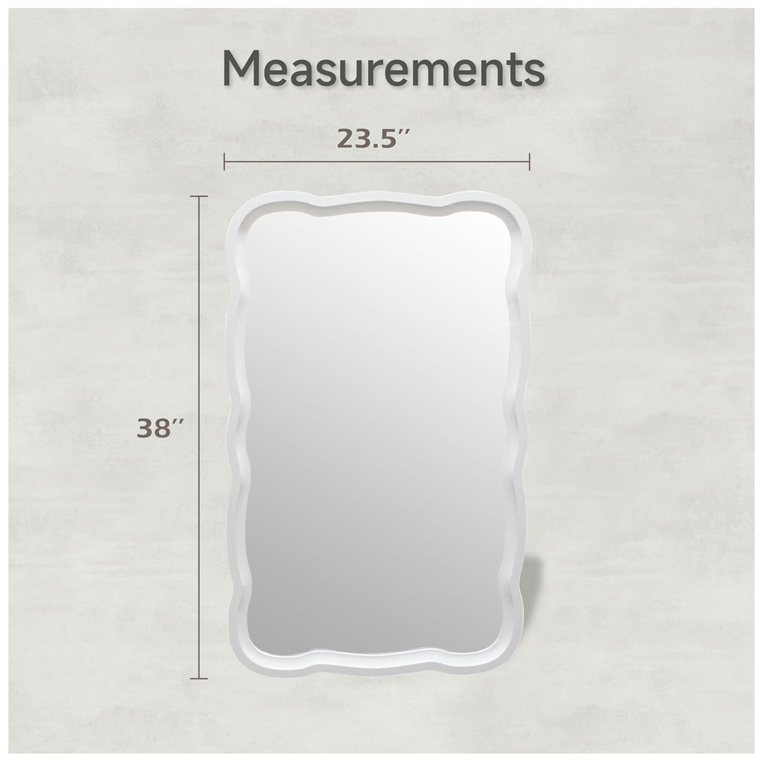 COZAYH Curved Wood Frame Accent Mirror, Modern Farmhouse Wall Decor, White