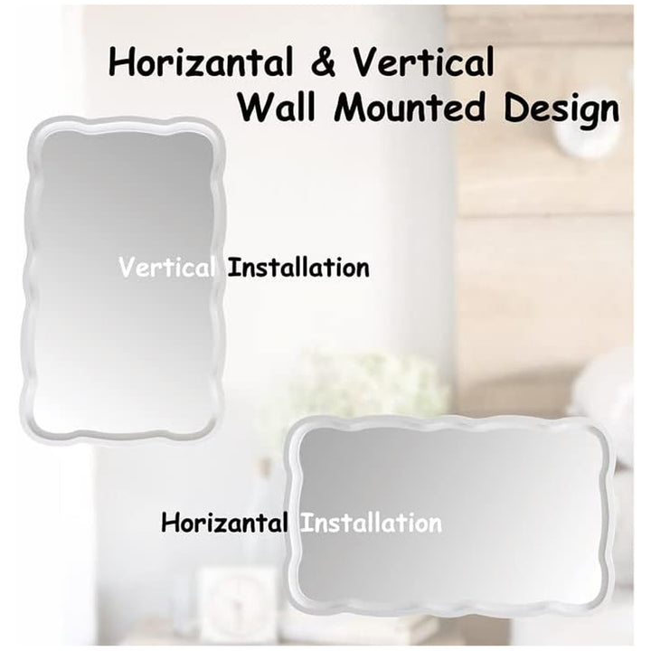 COZAYH Curved Wood Frame Accent Mirror, Modern Farmhouse Wall Decor, White