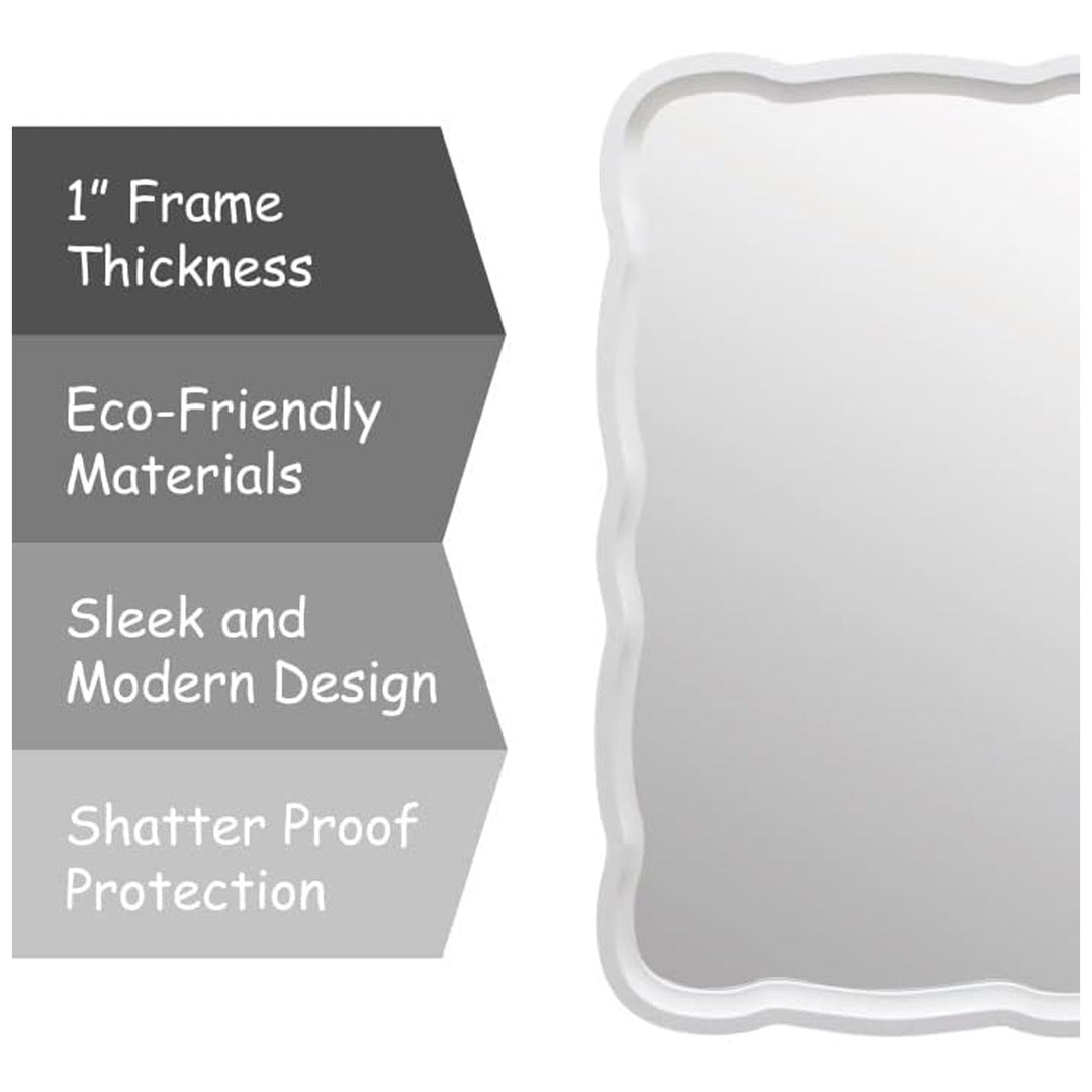 COZAYH Curved Wood Frame Accent Mirror, Modern Farmhouse Wall Decor, White