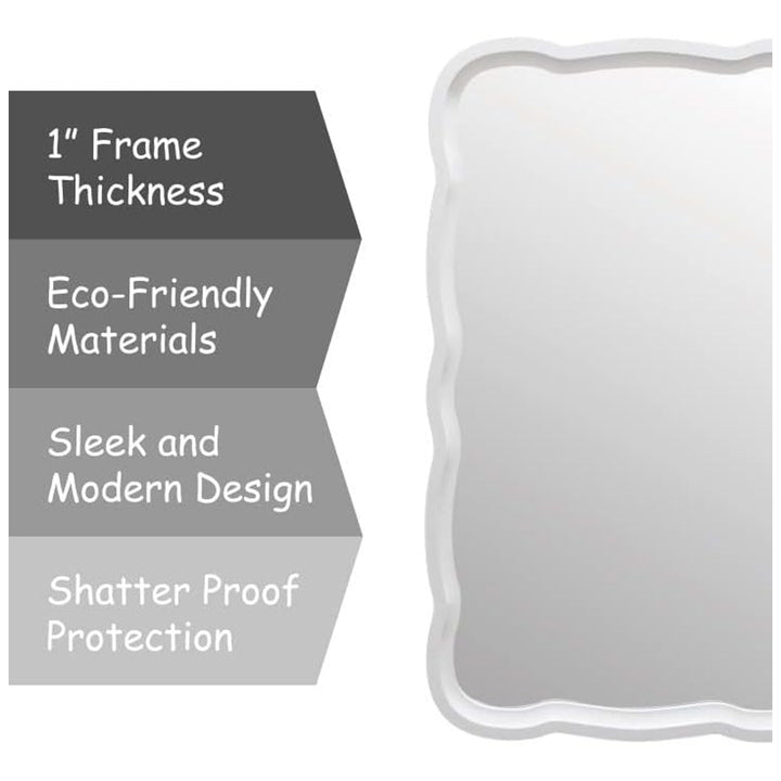 COZAYH Curved Wood Frame Accent Mirror, Modern Farmhouse Wall Decor, White