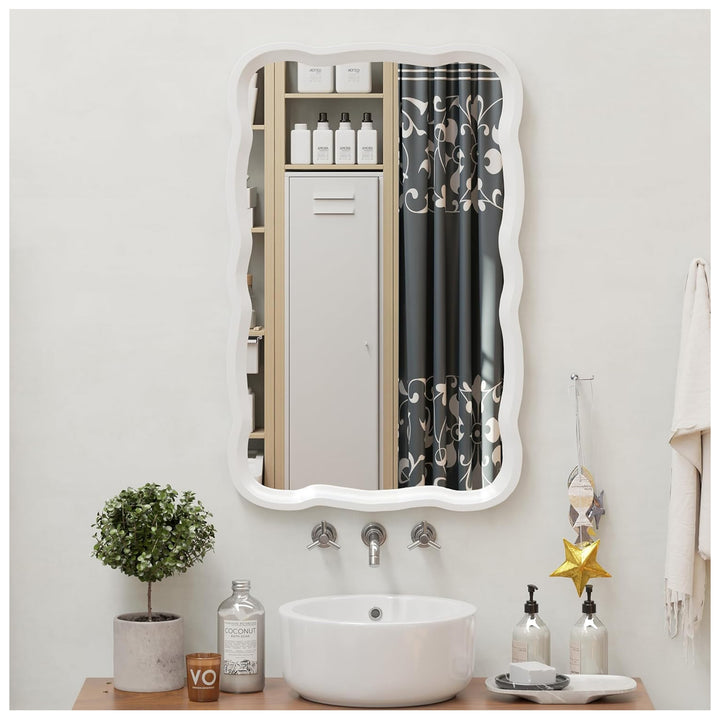 COZAYH Curved Wood Frame Accent Mirror, Modern Farmhouse Wall Decor, White