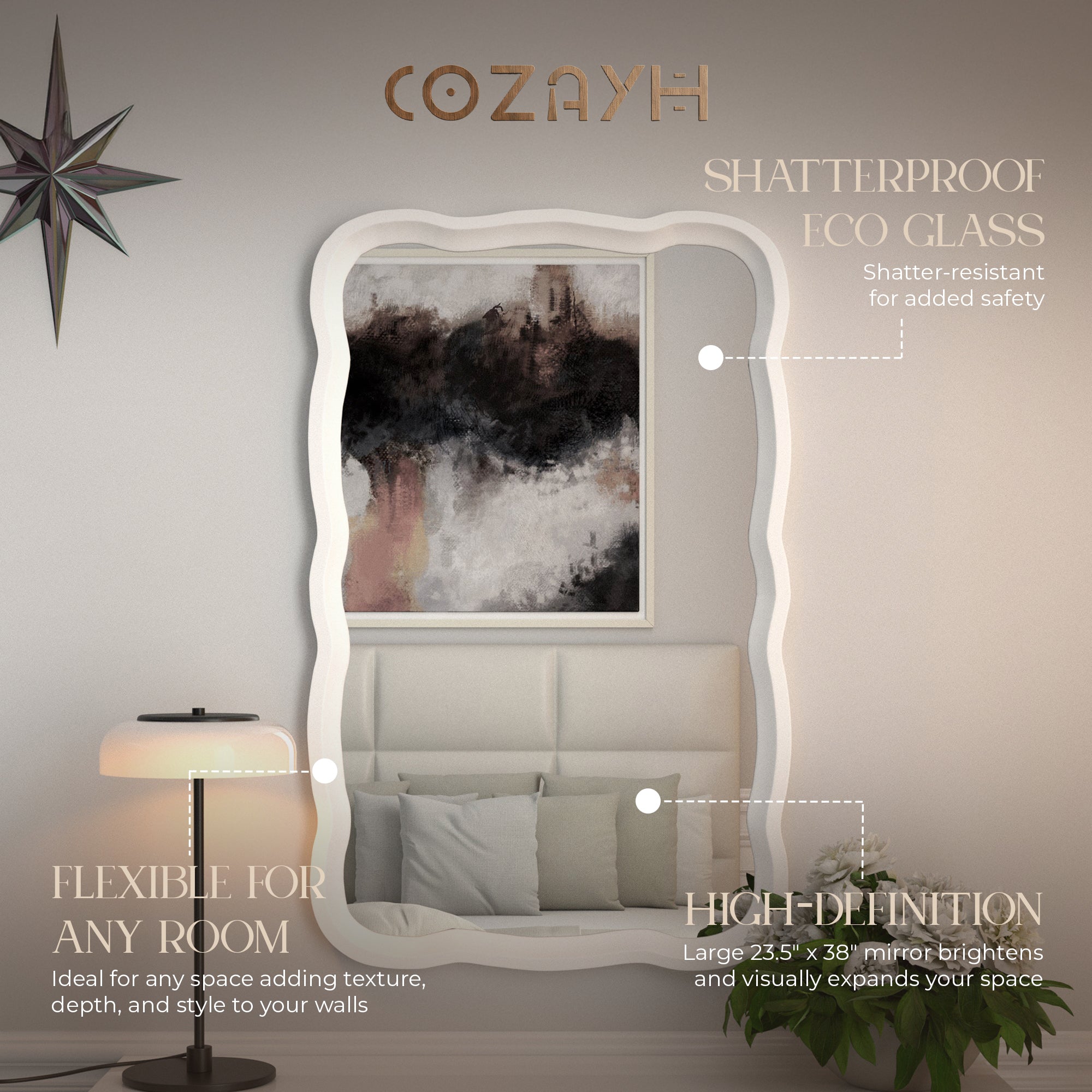 COZAYH Curved Wood Frame Accent Mirror, Modern Farmhouse Wall Decor (Open Box) - VMInnovations