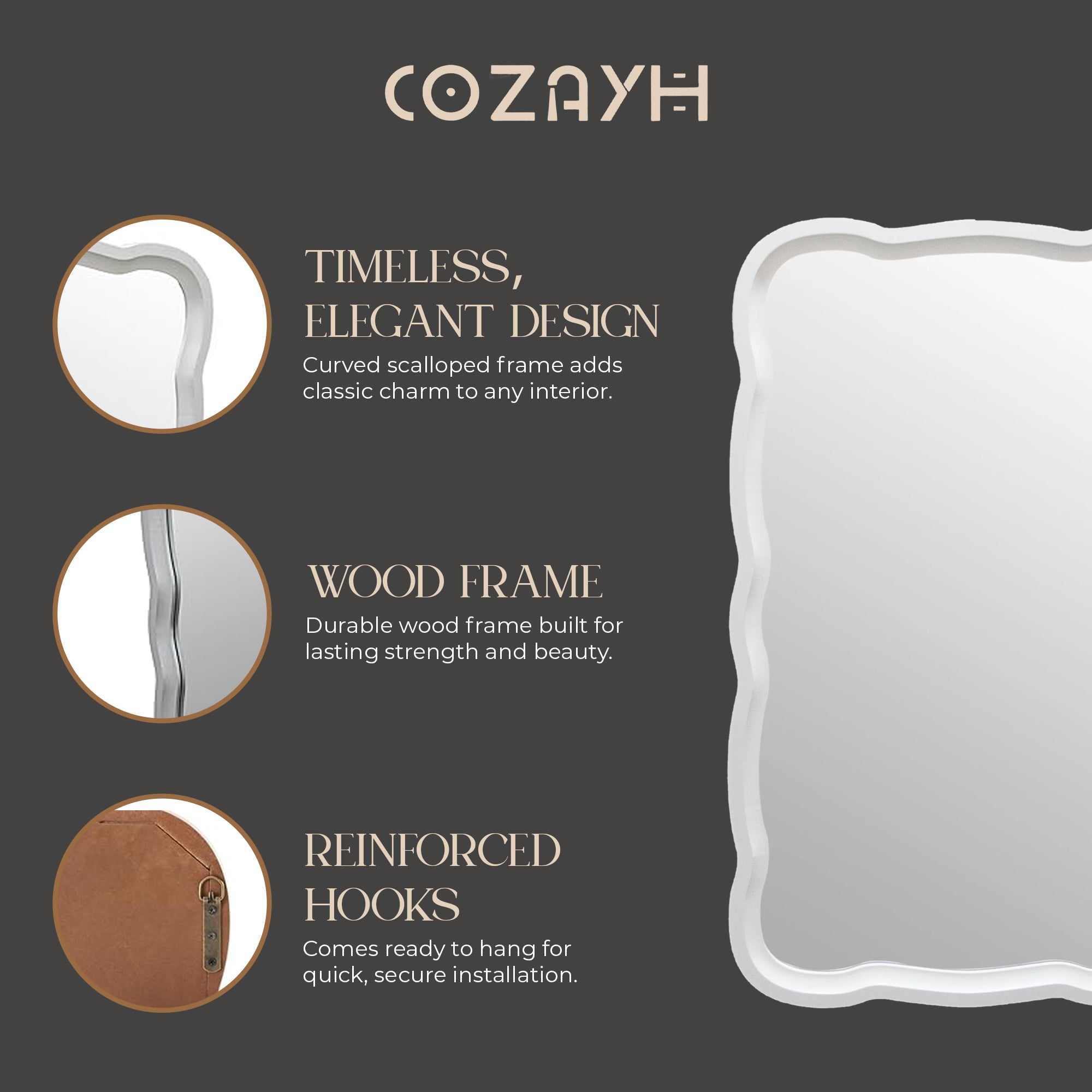 COZAYH Curved Wood Frame Accent Mirror, Modern Farmhouse Wall Decor (Open Box) - VMInnovations