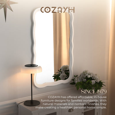 COZAYH Curved Wood Frame Accent Mirror, Modern Farmhouse Wall Decor, White - VMInnovations