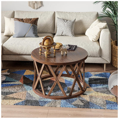 COZAYH Rustic Coffee Table with X-Motif Base for Living Room, Brown (Open Box) - VMInnovations