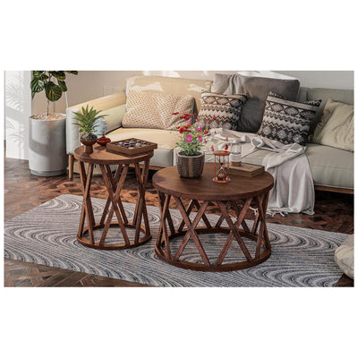 COZAYH Rustic Coffee Table with X-Motif Base for Living Room, Brown (Open Box) - VMInnovations