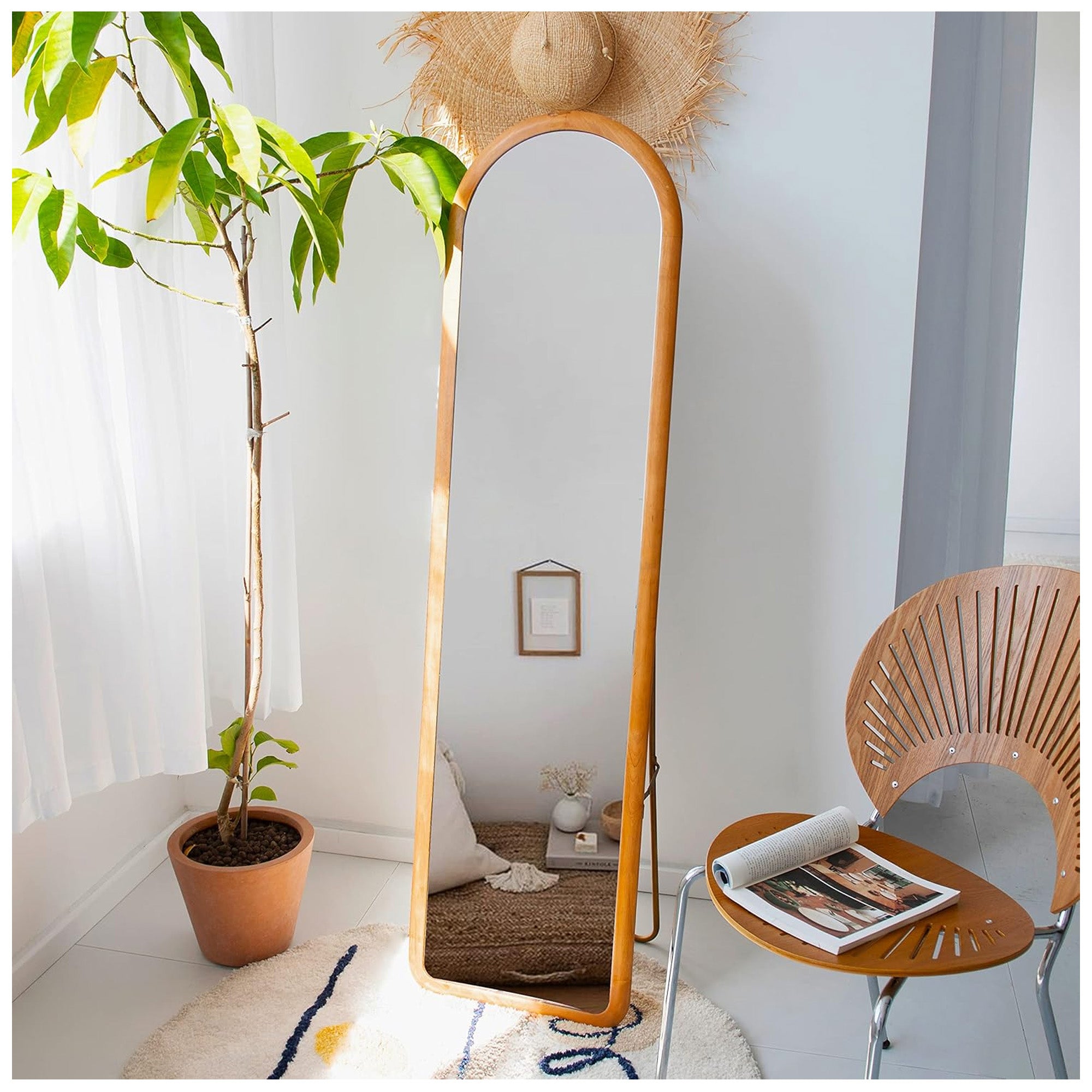COZAYH Arched Full Length Mirror with Stand, Solid Wood Frame (Open Box) - VMInnovations