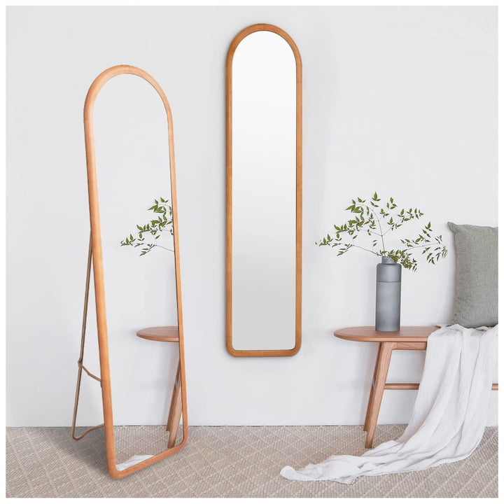 COZAYH Arched Full Length Mirror with Stand, Solid Wood Frame, 59.5 x 16 Inch