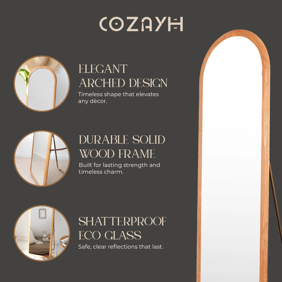 COZAYH Arched Full Length Mirror with Stand, Solid Wood Frame, 59.5 x 16 Inch