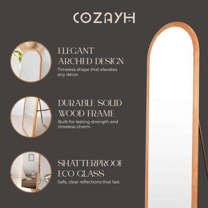 COZAYH Arched Full Length Mirror with Stand, Solid Wood Frame (Open Box)