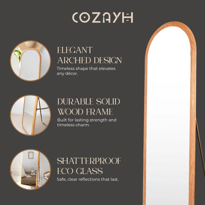 COZAYH Arched Full Length Mirror with Stand, Solid Wood Frame (Open Box) - VMInnovations