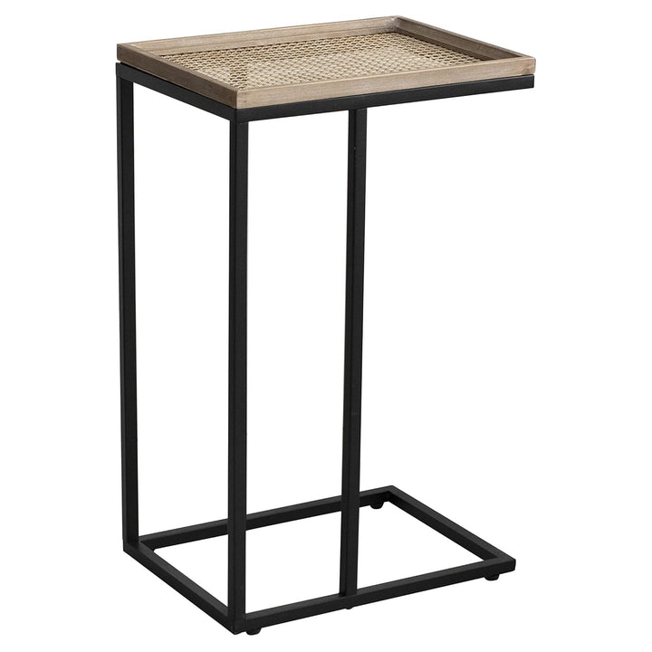 COZAYH Farmhouse C End Table, Accent Furniture with Woven Rattan Tray Top, Black