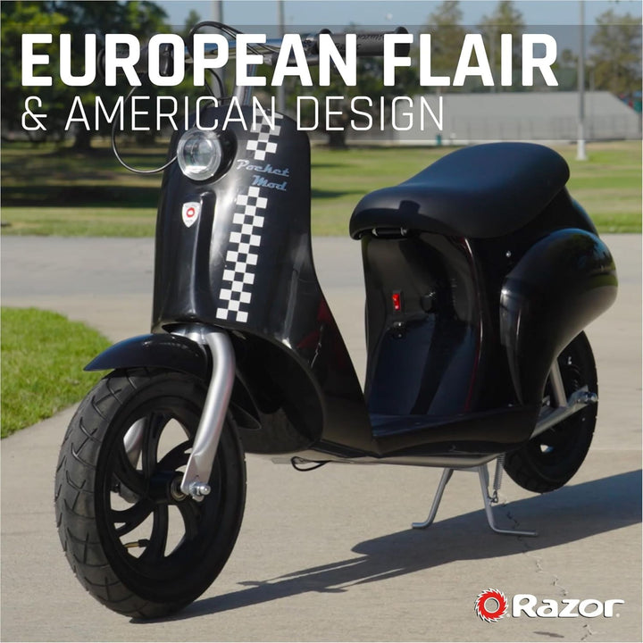 Razor Pocket Mod Onyx Miniature Euro-Style Electric Scooter for Ages 8+, Black