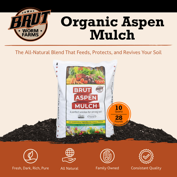 Brut Worm Farms Organic Aspen Mulch, High Water Retention for Gardens, 28 lbs. - VMInnovations
