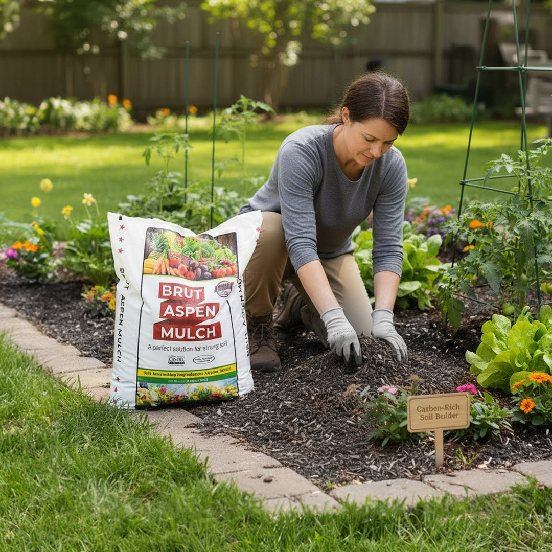 Brut Worm Farms Organic Aspen Mulch, High Water Retention for Gardens, 28 lbs. - VMInnovations