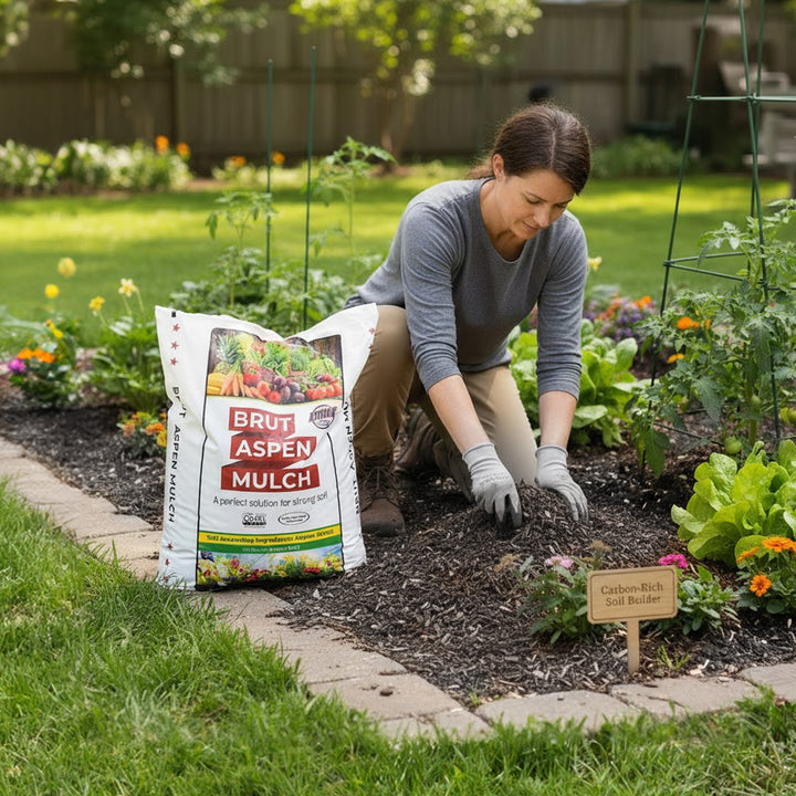 Brut Worm Farms Organic Aspen Mulch, High Water Retention for Gardens, 28 lbs. - VMInnovations