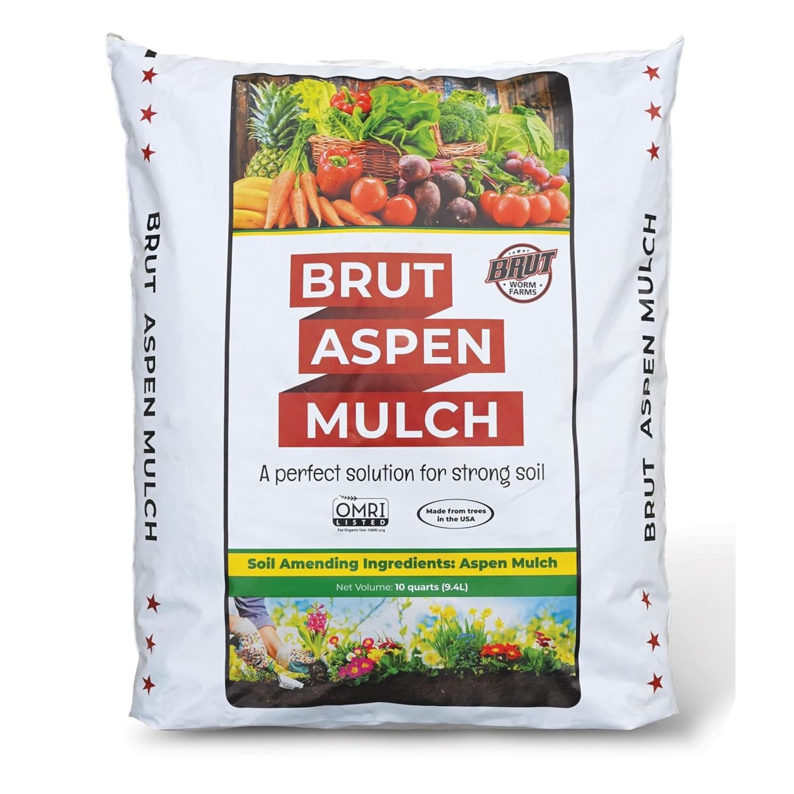 Brut Worm Farms Organic Aspen Mulch, High Water Retention for Gardens, 28 lbs. - VMInnovations