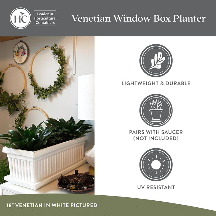 The HC Companies 24-Inch Venetian Window Planter Box with Drain Plug, Warm Gray