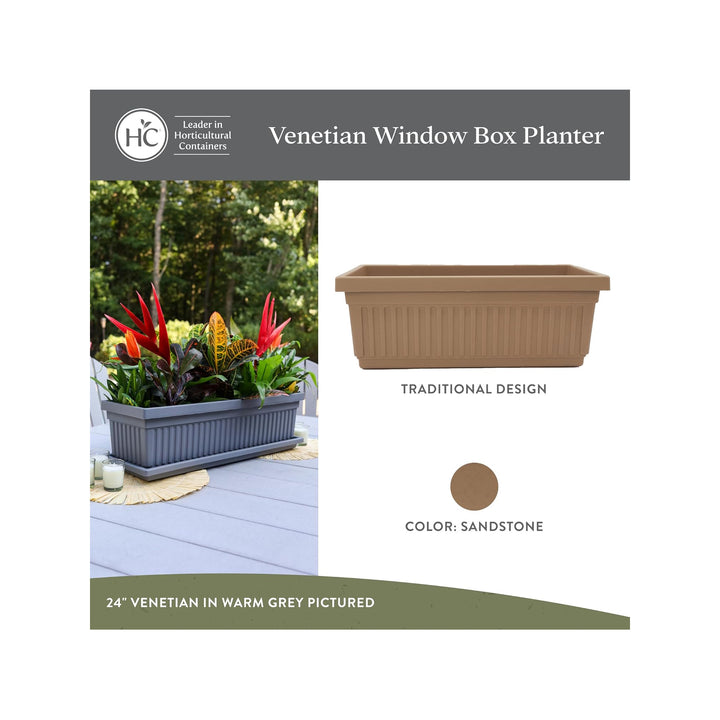 The HC Companies 18-Inch Venetian Window Planter Box with Drain Plug, Sandstone