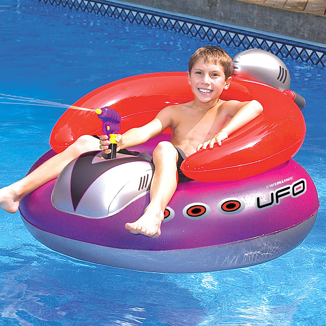 Swimline Inflatable UFO Spaceship Pool Float Ride On with Water Squirter Ray Gun