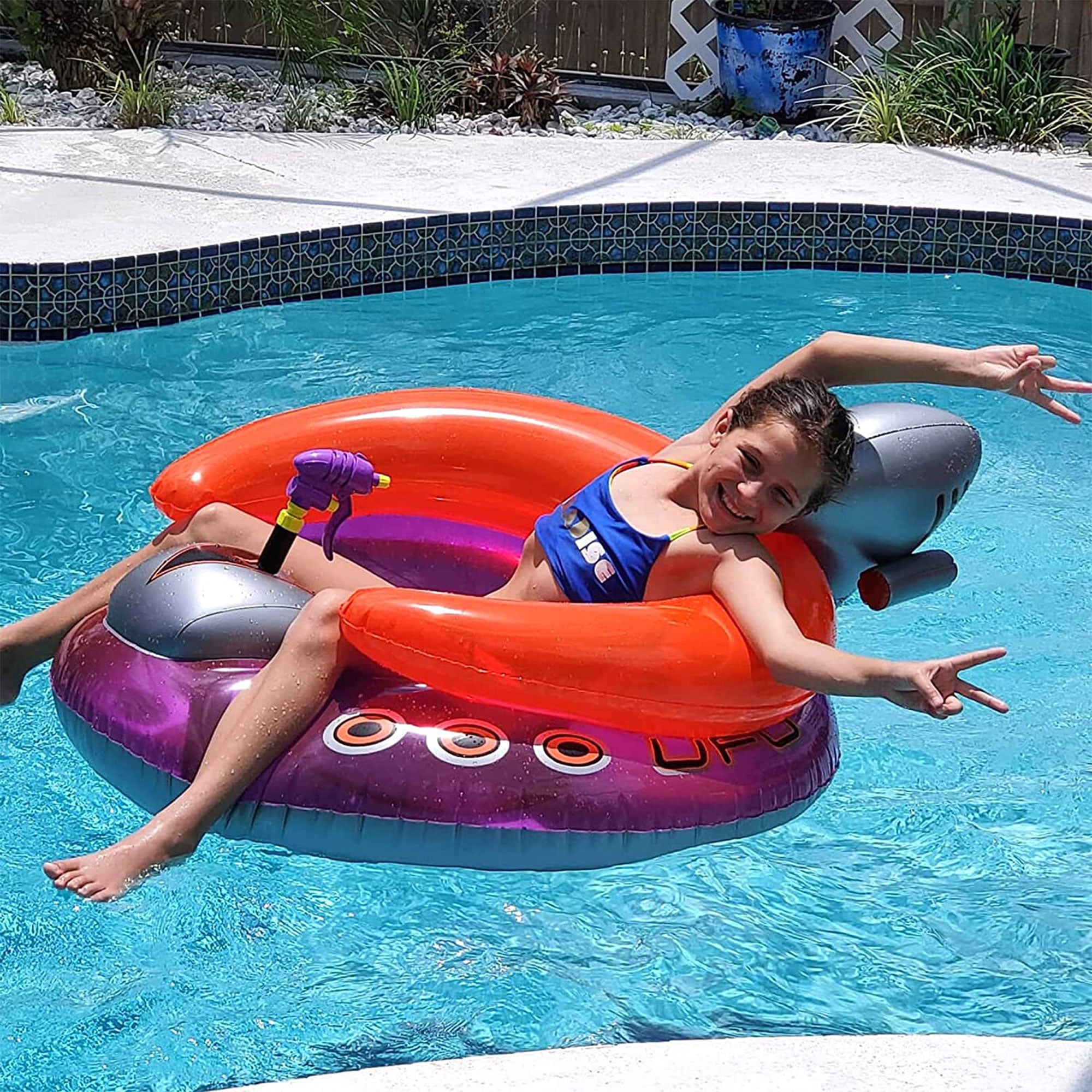 Swimline Swimming Pool UFO Squirter Toy Inflatable Lounge Chair Float (Open Box) - VMInnovations