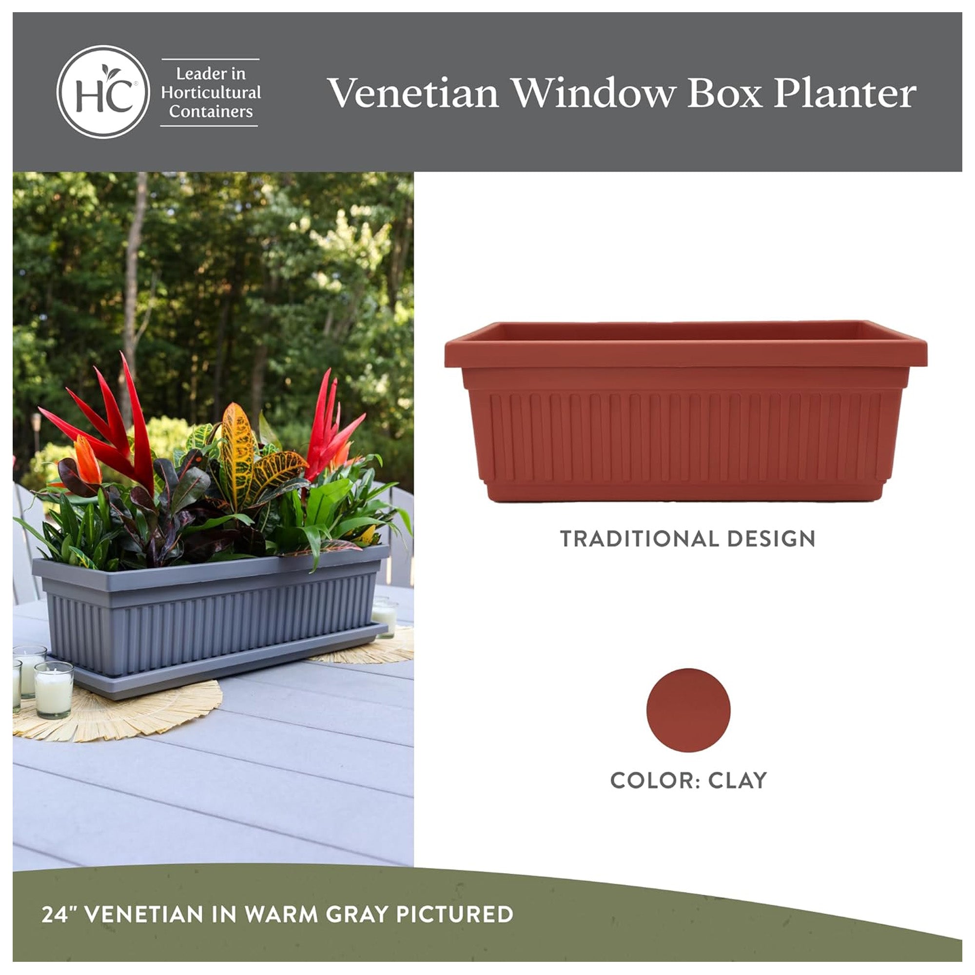 The HC Companies 18-Inch Venetian Window Planter Box with Drain Plug, Clay - VMInnovations