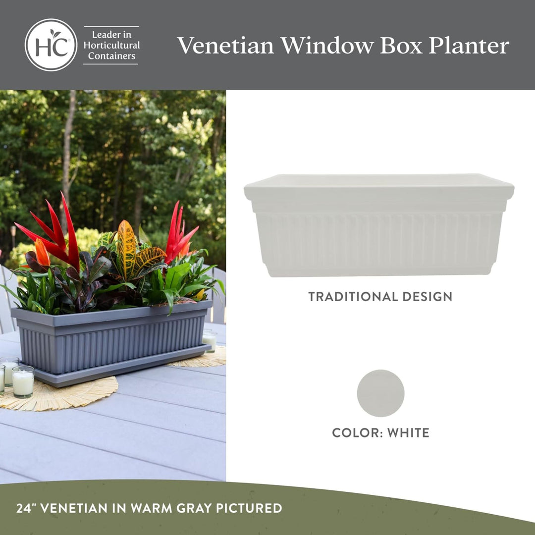 The HC Companies 24-Inch Venetian Window Planter Box with Drain Plug, White - VMInnovations