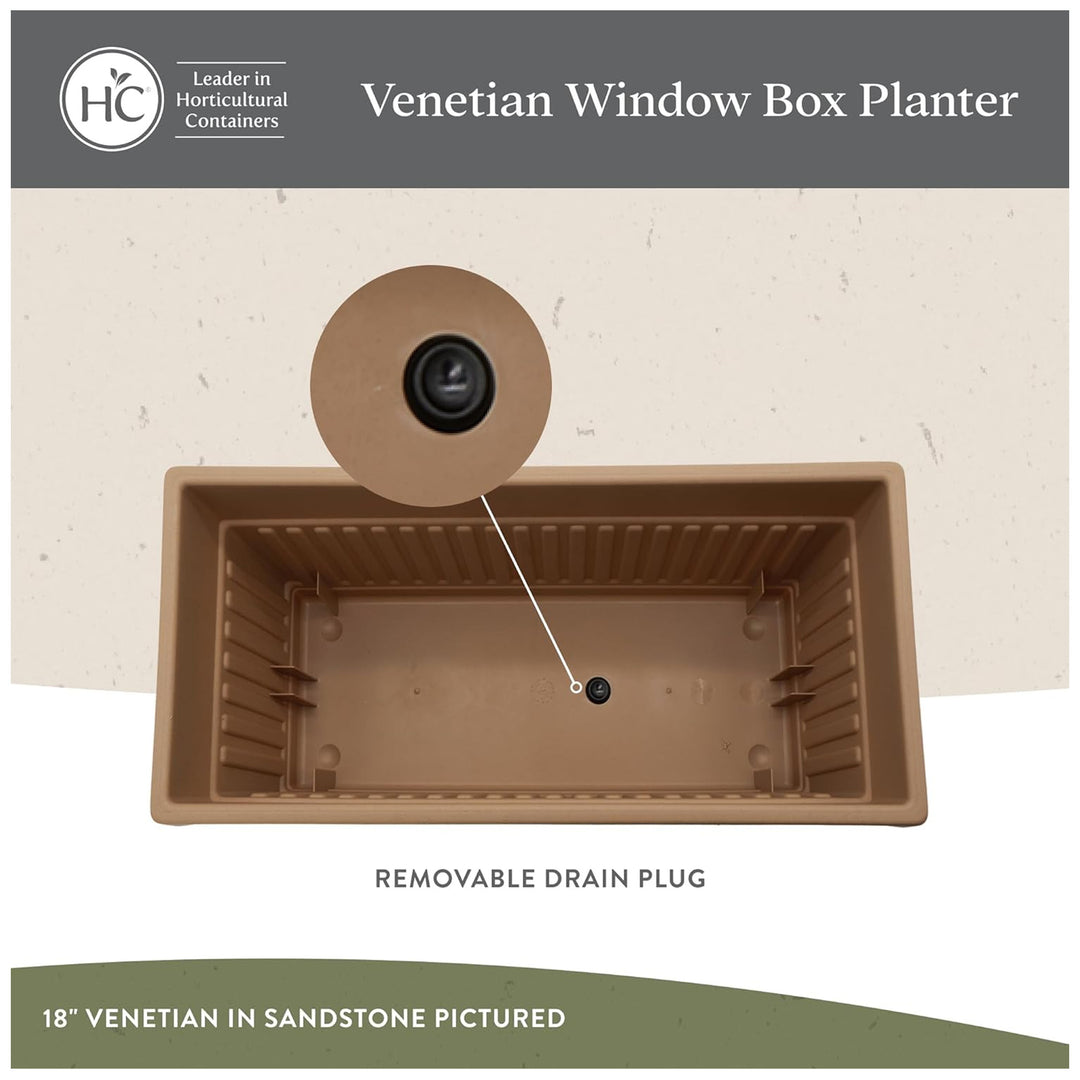 The HC Companies 24-Inch Venetian Window Planter Box with Drain Plug, Warm Gray