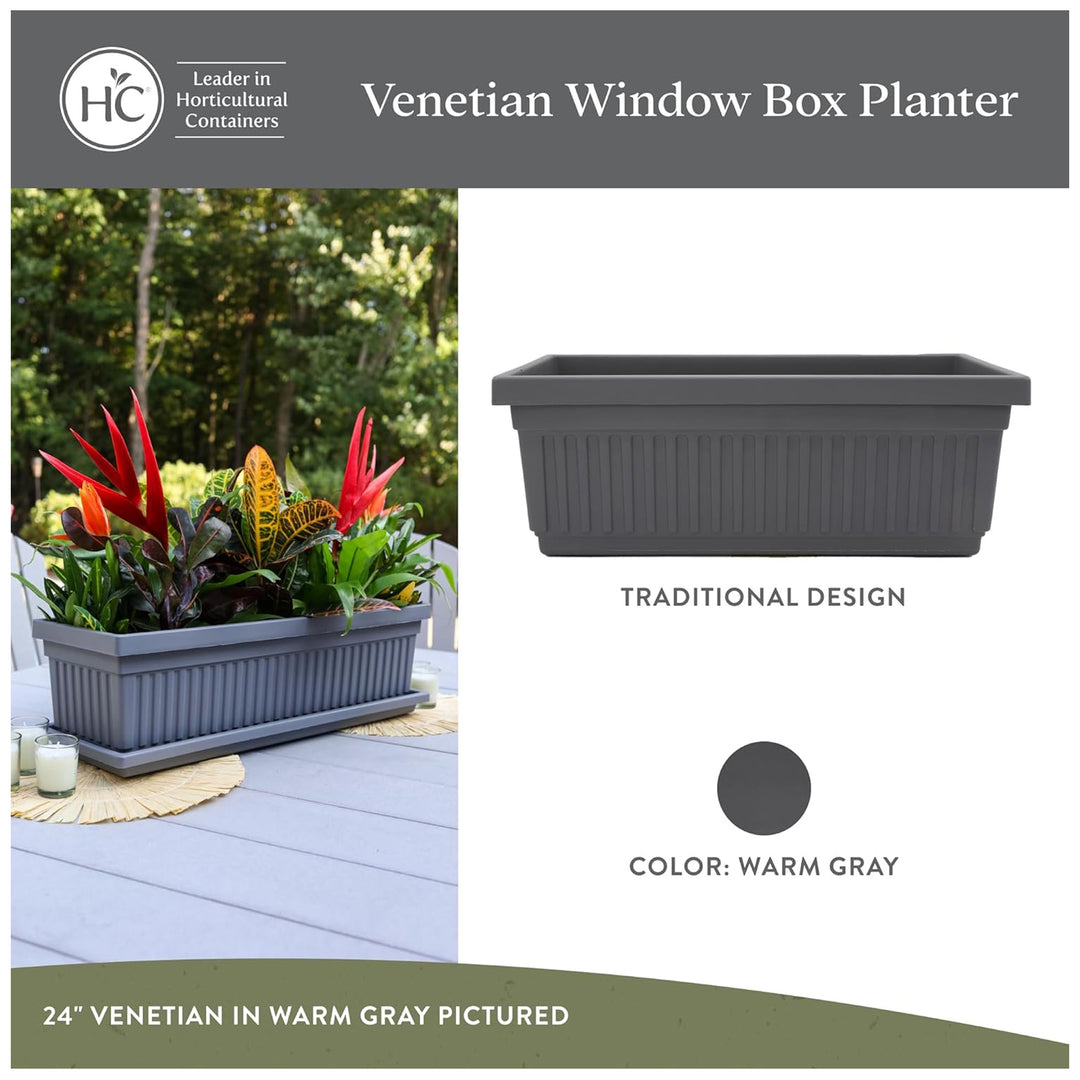 The HC Companies 24-Inch Venetian Window Planter Box with Drain Plug, Warm Gray