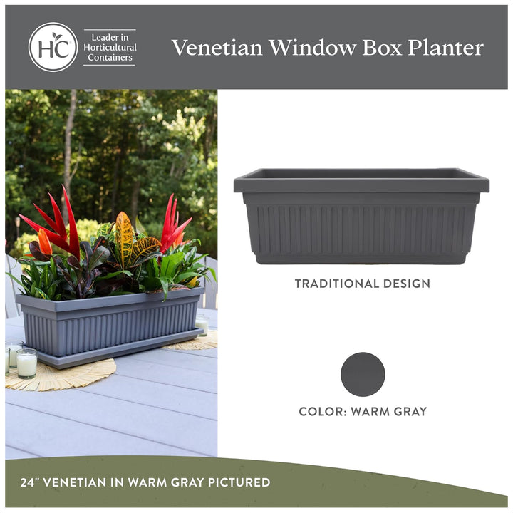 The HC Companies 24-Inch Venetian Window Planter Box with Drain Plug, Warm Gray